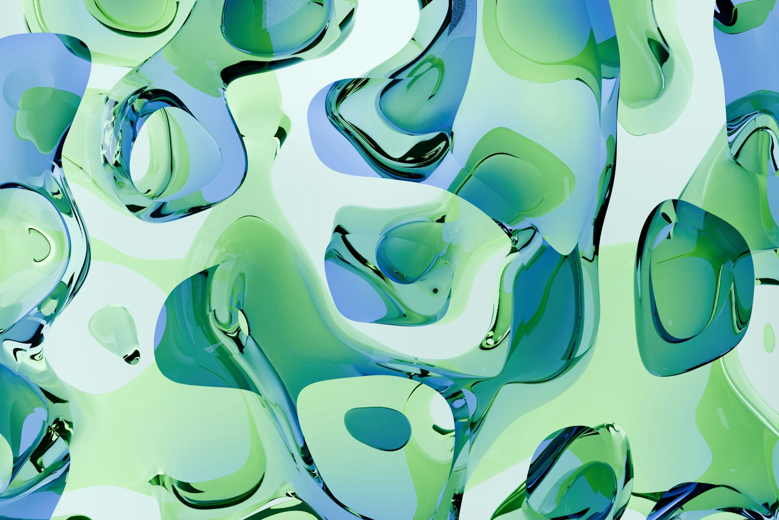 Abstract fluid shapes in green and blue hues